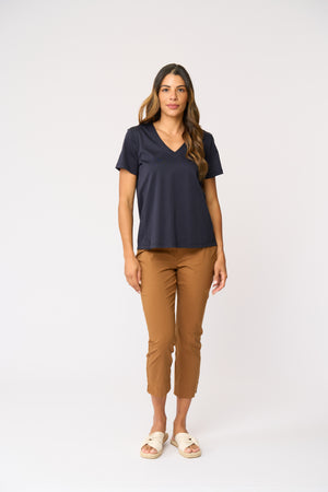 Foil Fuss Free Taper Trapeze Capri Pant in Umber