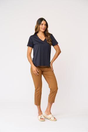 Foil Fuss Free Taper Trapeze Capri Pant in Umber