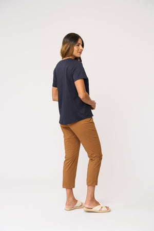 Foil Fuss Free Taper Trapeze Capri Pant in Umber