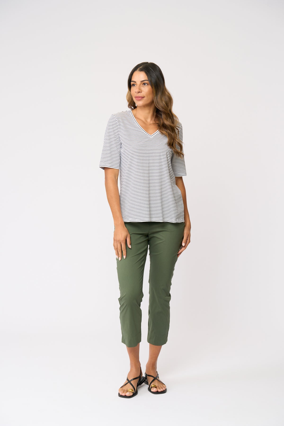 Foil Fuss Free Taper Trapeze Capri Pant in Succulent