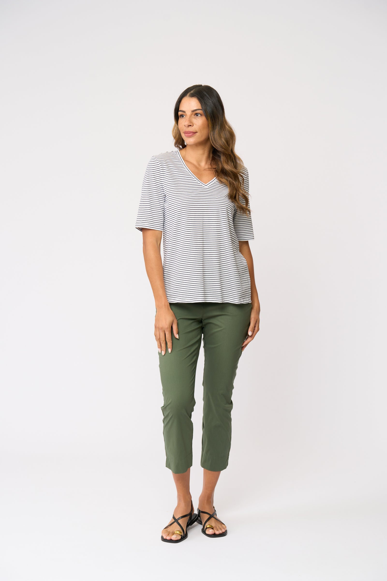 Foil Fuss Free Taper Trapeze Capri Pant in Succulent