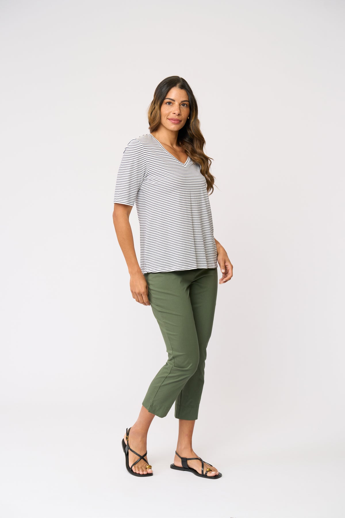 Foil Fuss Free Taper Trapeze Capri Pant in Succulent