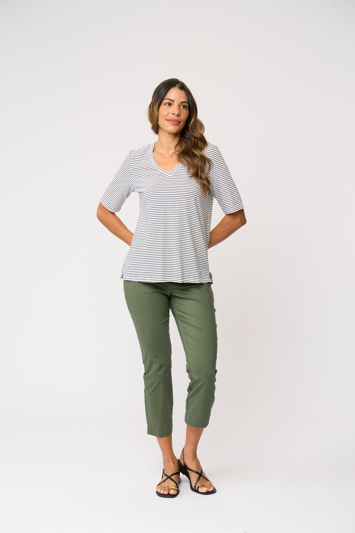 Foil Fuss Free Taper Trapeze Capri Pant in Succulent