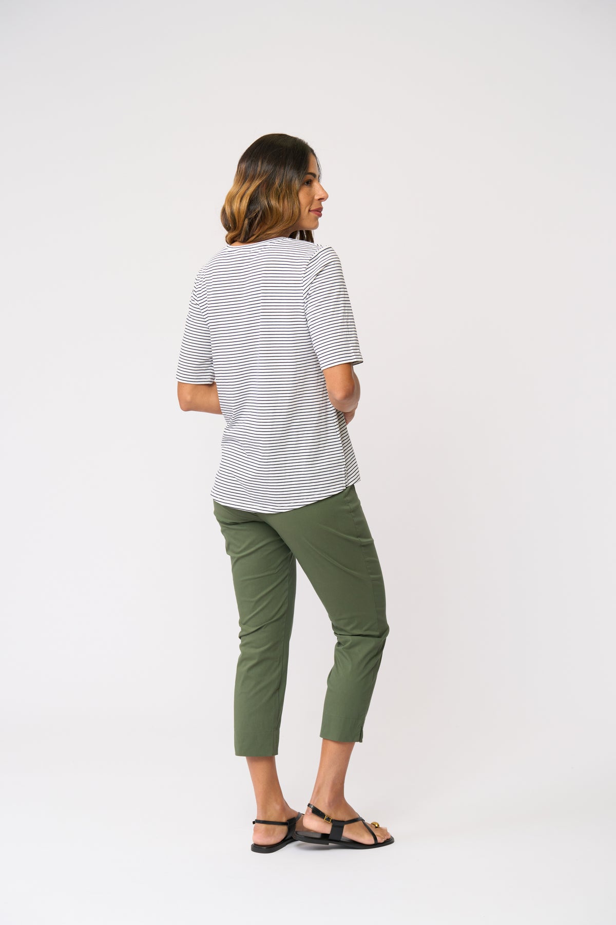 Foil Fuss Free Taper Trapeze Capri Pant in Succulent