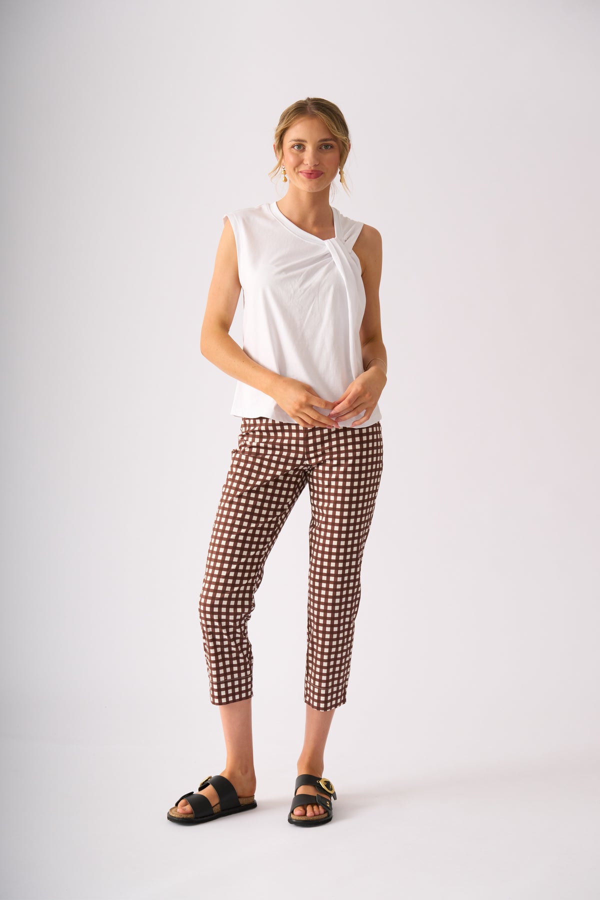 Foil Fuss Free Taper Trapeze Capri Pant in Check It Print