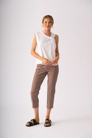 Foil Fuss Free Taper Trapeze Capri Pant in Check It Print