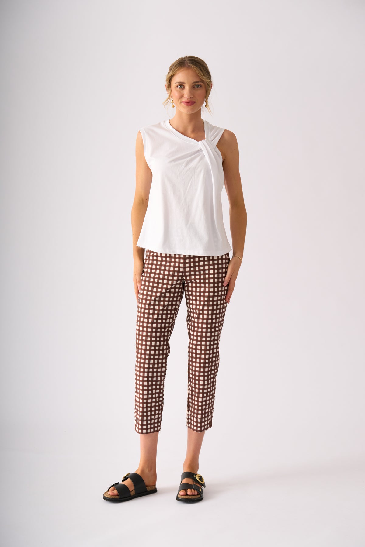 Foil Fuss Free Taper Trapeze Capri Pant in Check It Print