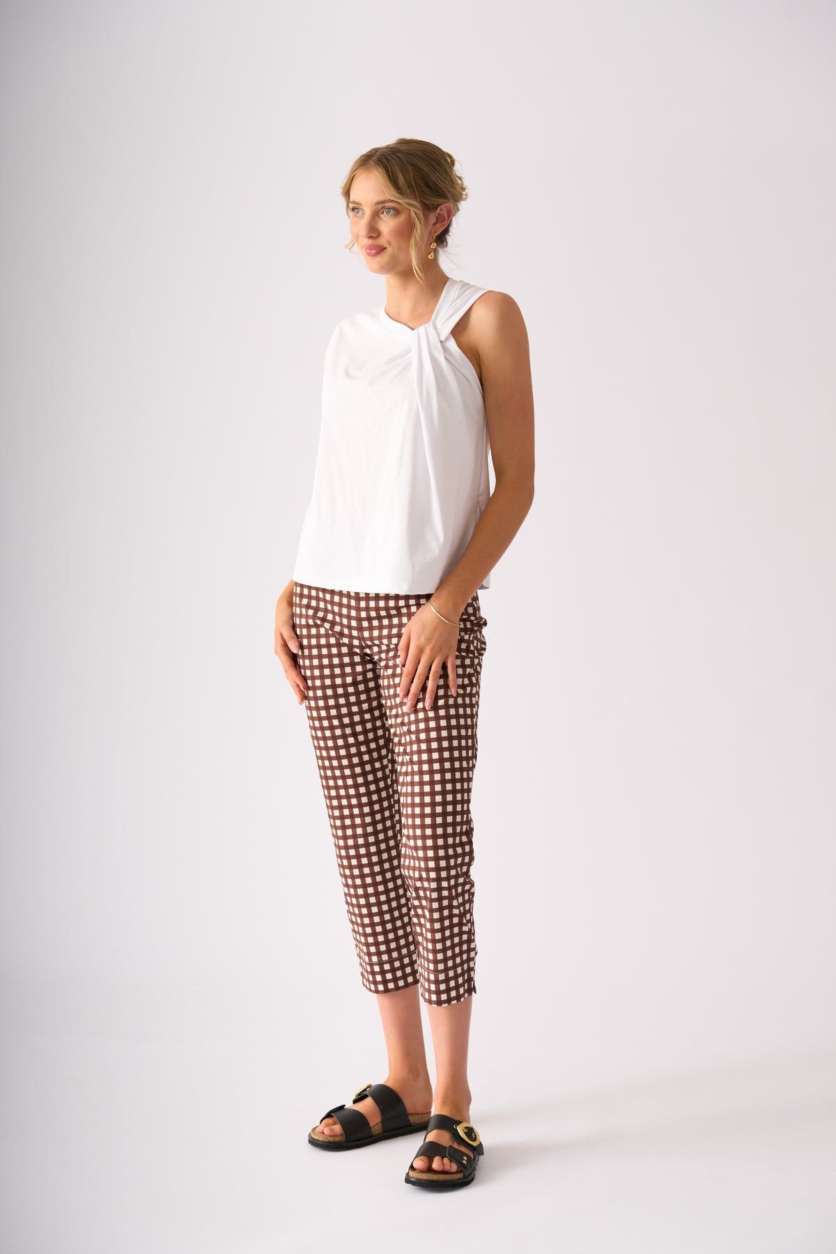 Foil Fuss Free Taper Trapeze Capri Pant in Check It Print