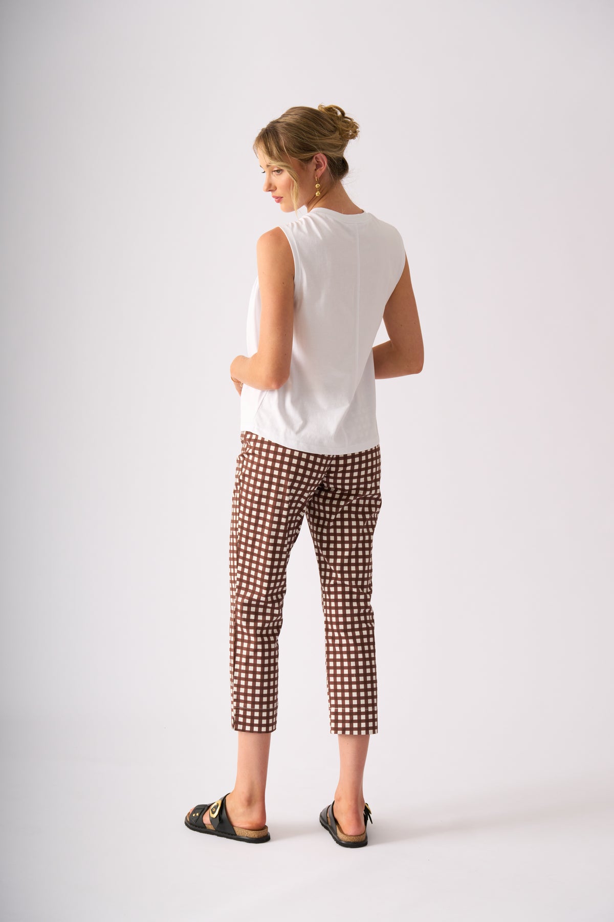 Foil Fuss Free Taper Trapeze Capri Pant in Check It Print