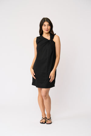 Foil Top Knotch Dress in Black