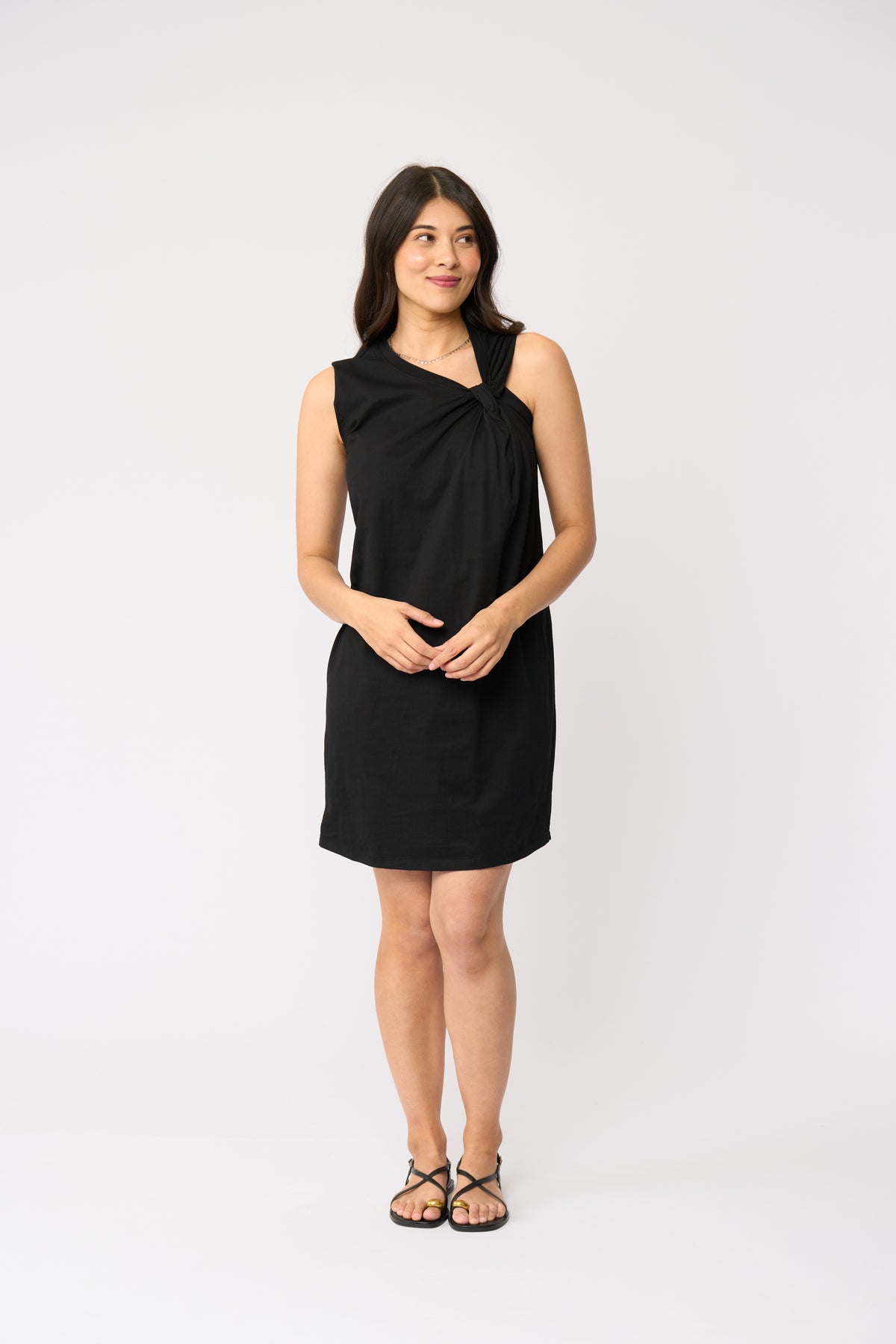 Foil Top Knotch Dress in Black