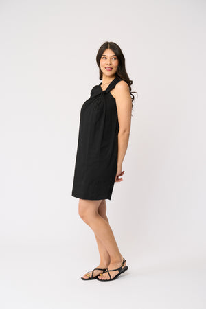 Foil Top Knotch Dress in Black