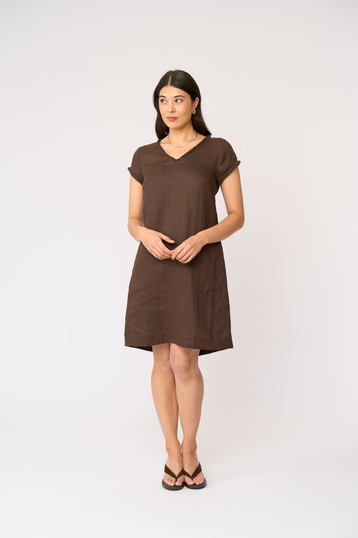 Foil V Festive Dress in Cocoa