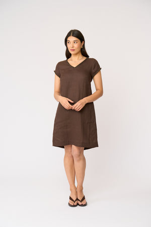 Foil V Festive Dress in Cocoa
