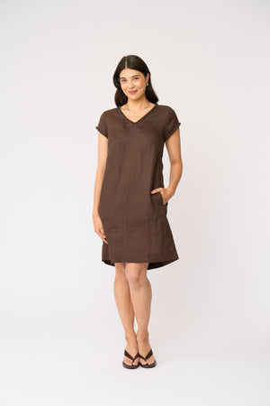 Foil V Festive Dress in Cocoa