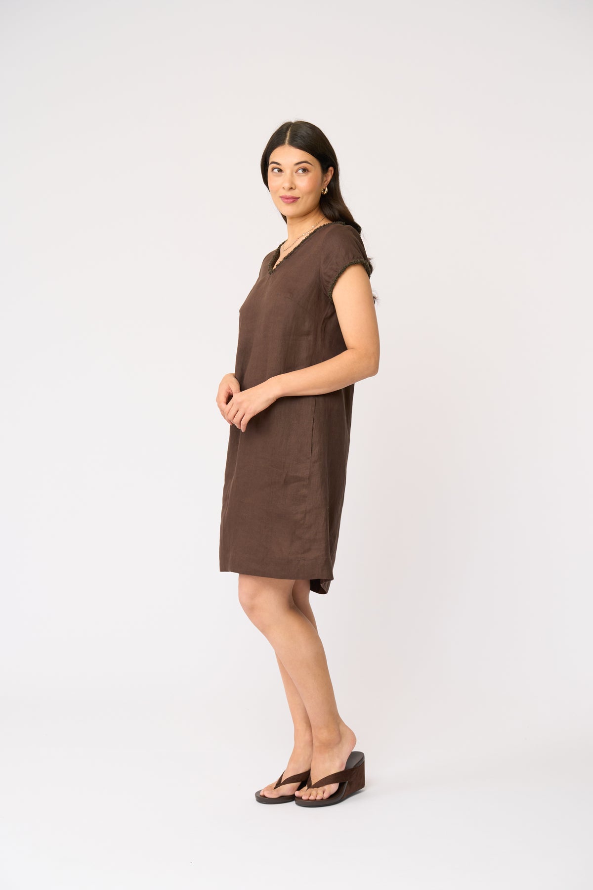 Foil V Festive Dress in Cocoa