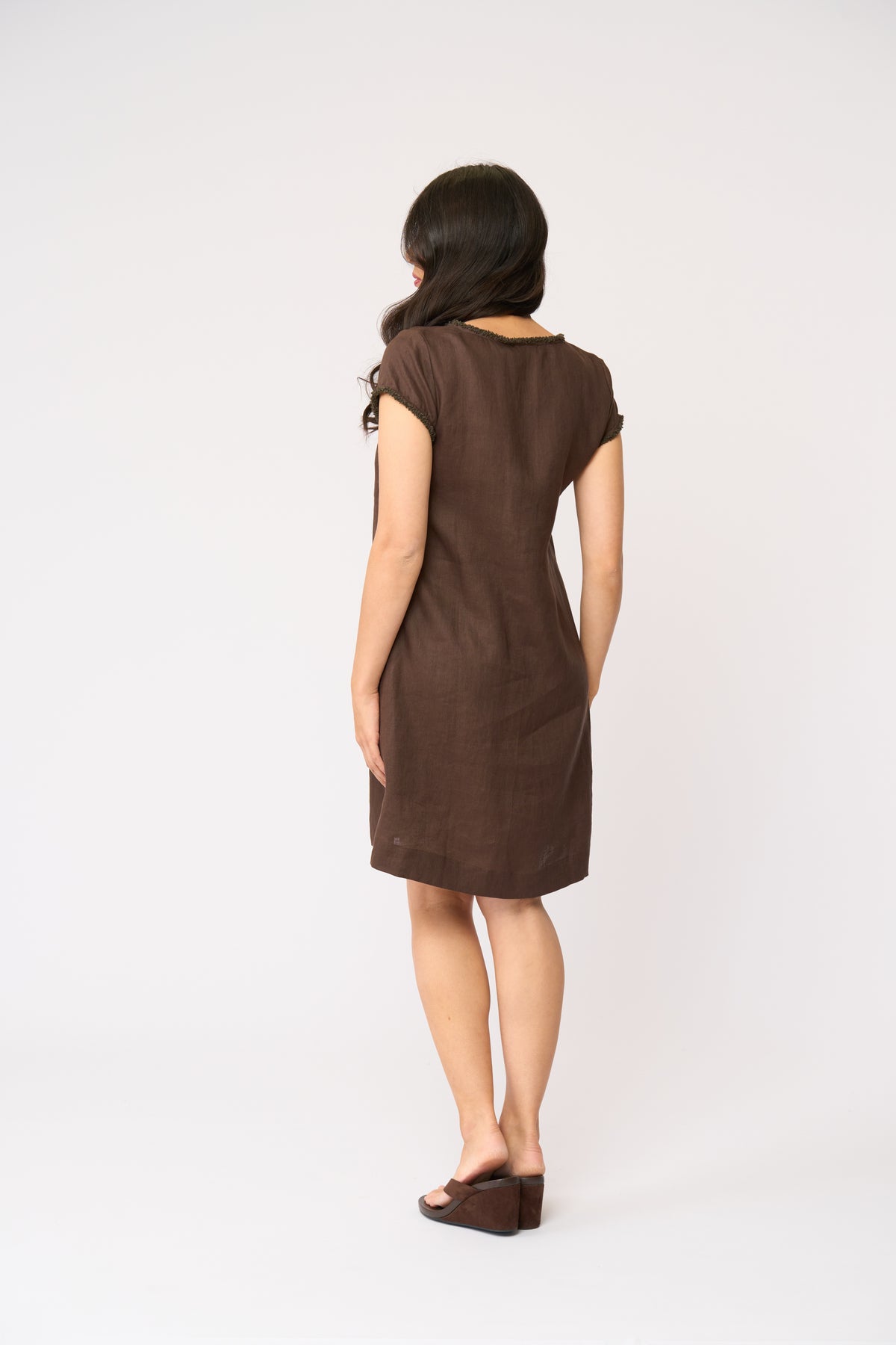 Foil V Festive Dress in Cocoa
