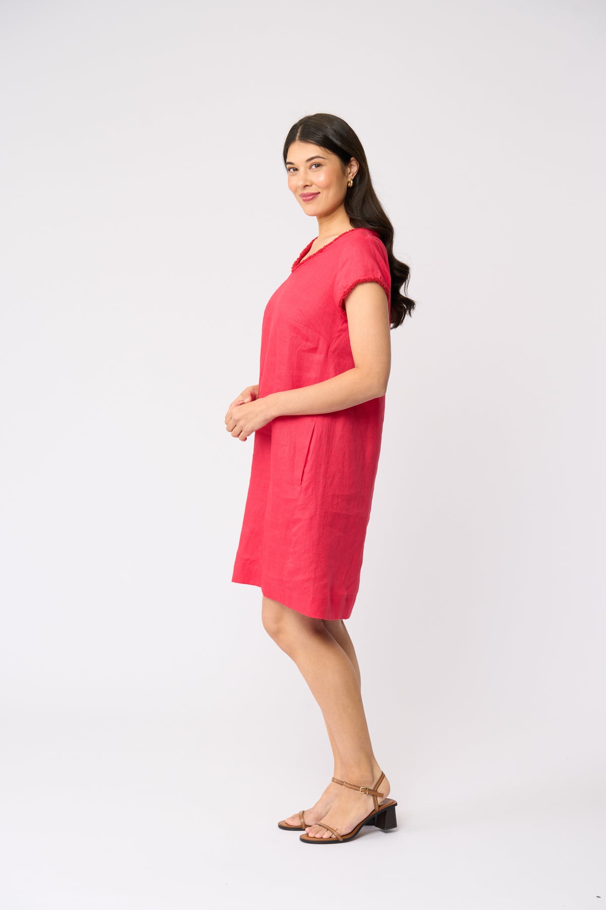 Foil V Festive Dress in Melon