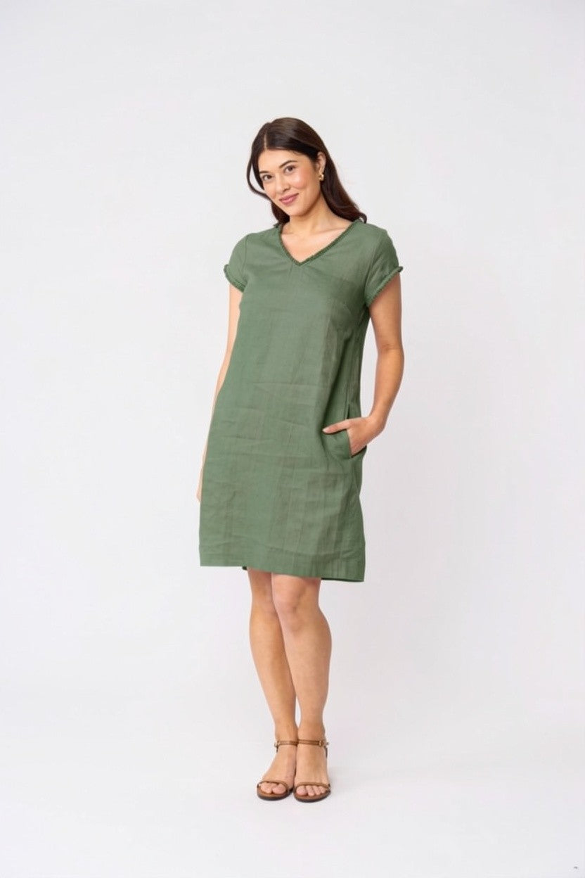 Foil V Festive Dress in Sage