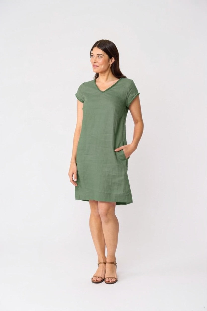 Foil V Festive Dress in Sage