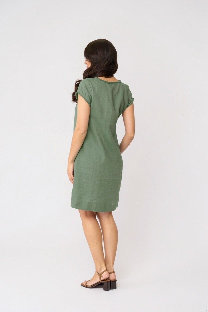 Foil V Festive Dress in Sage