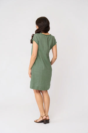 Foil V Festive Dress in Sage