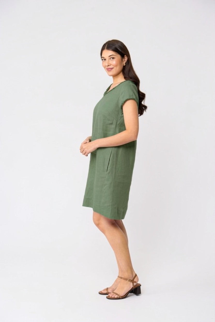 Foil V Festive Dress in Sage