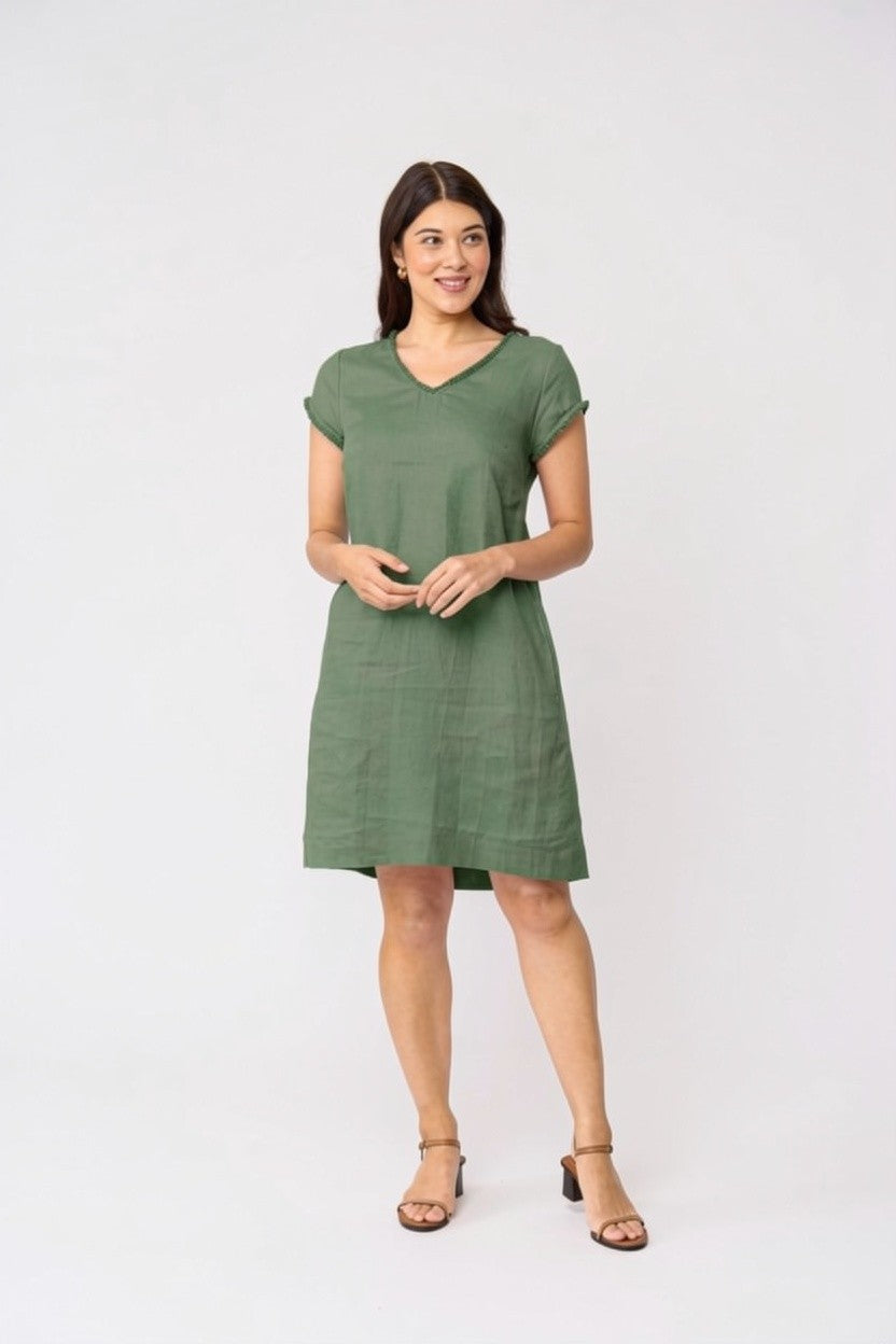 Foil V Festive Dress in Sage