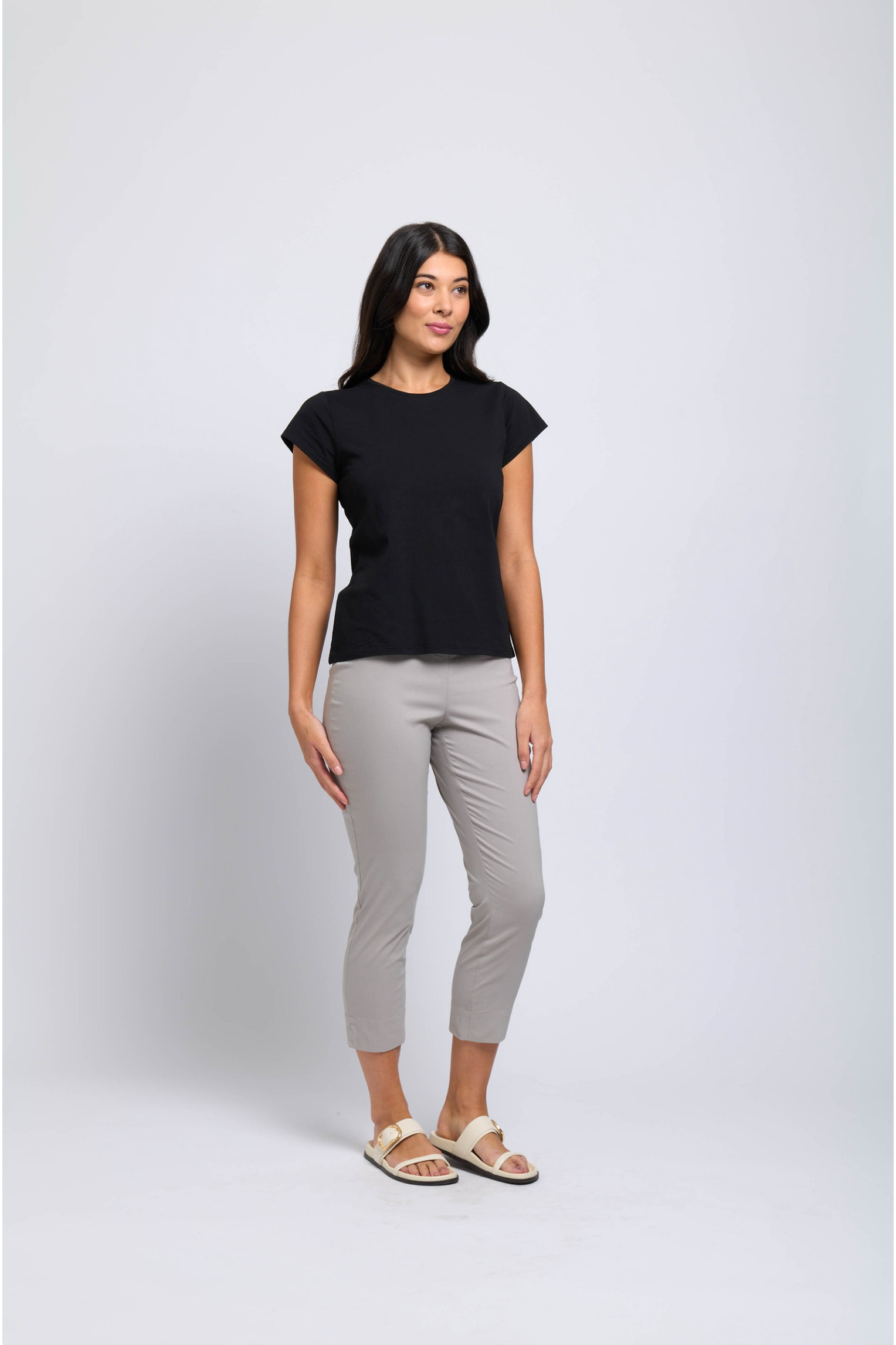 Foil Fuss Free Taper Capri Trapeze Pant in Light Khaki