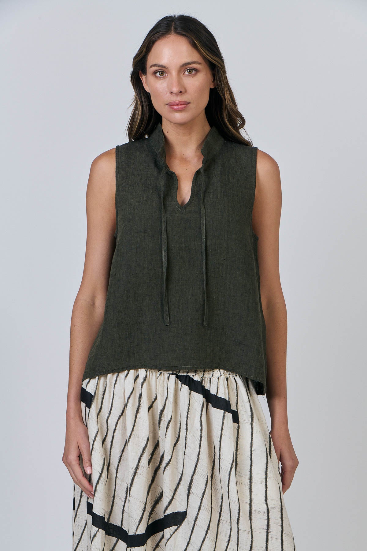 Naturals by O & J Tie Neck Top in Licorice