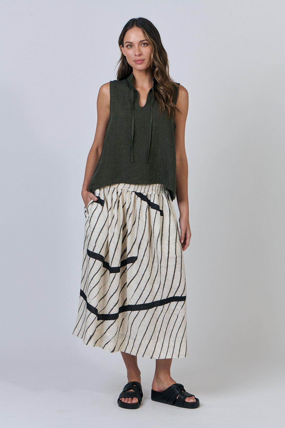 Naturals by O & J Tie Neck Top in Licorice