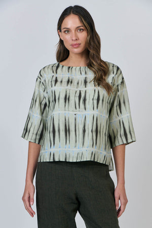 Naturals by O & J Plain Linen 3/4 Sleeve Top in Exposure