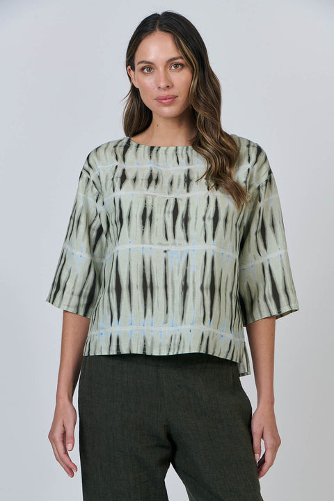 Naturals by O & J Plain Linen 3/4 Sleeve Top in Exposure