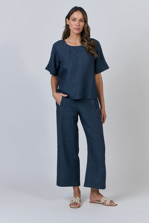 Naturals by O & J Pure Ease Linen Top in Poseidon