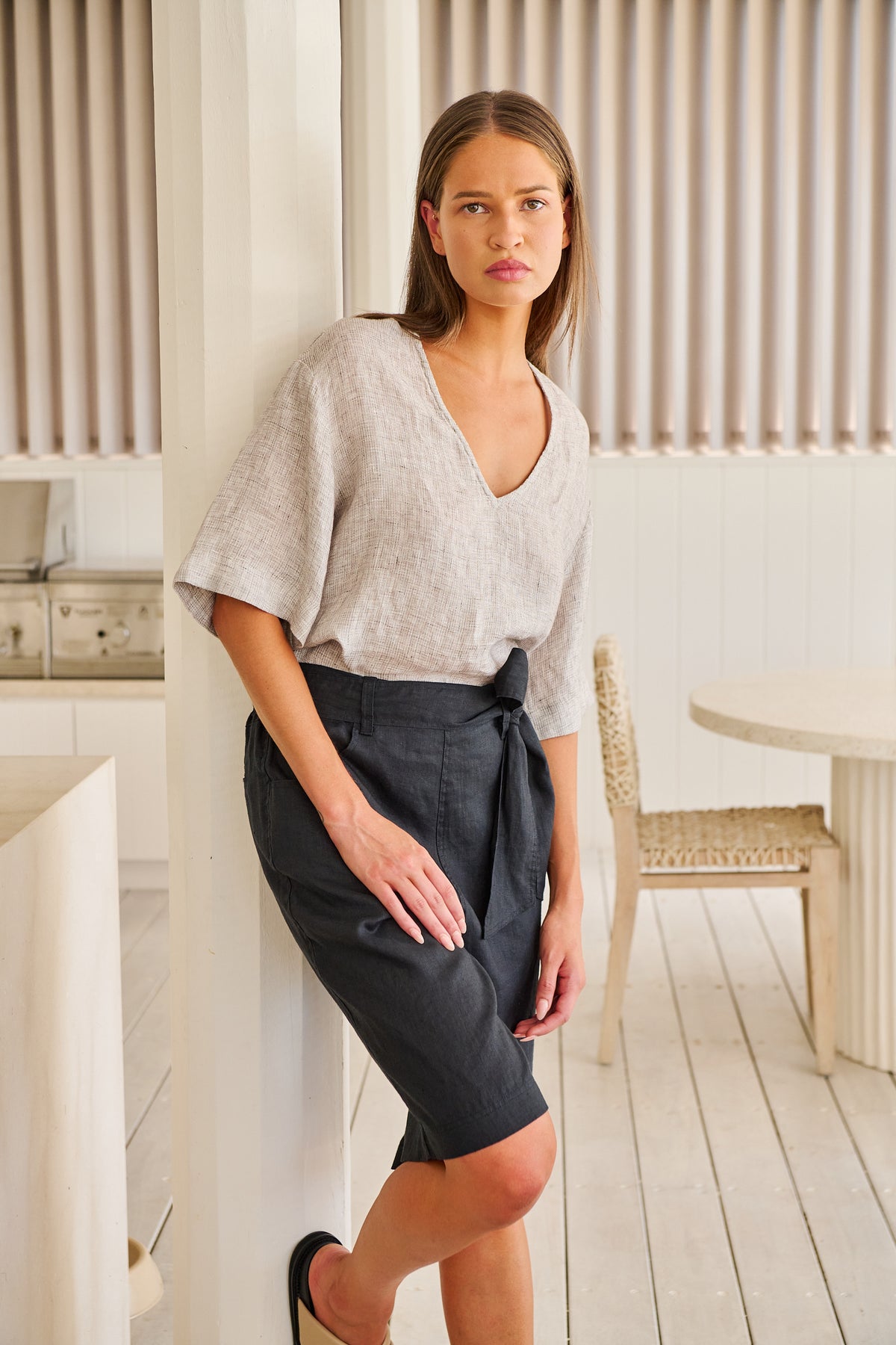 Naturals by O & J Escape Linen Top in Chai