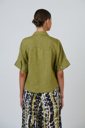 Naturals by O & J Relaxed Linen Short Sleeve Shirt in Balsam
