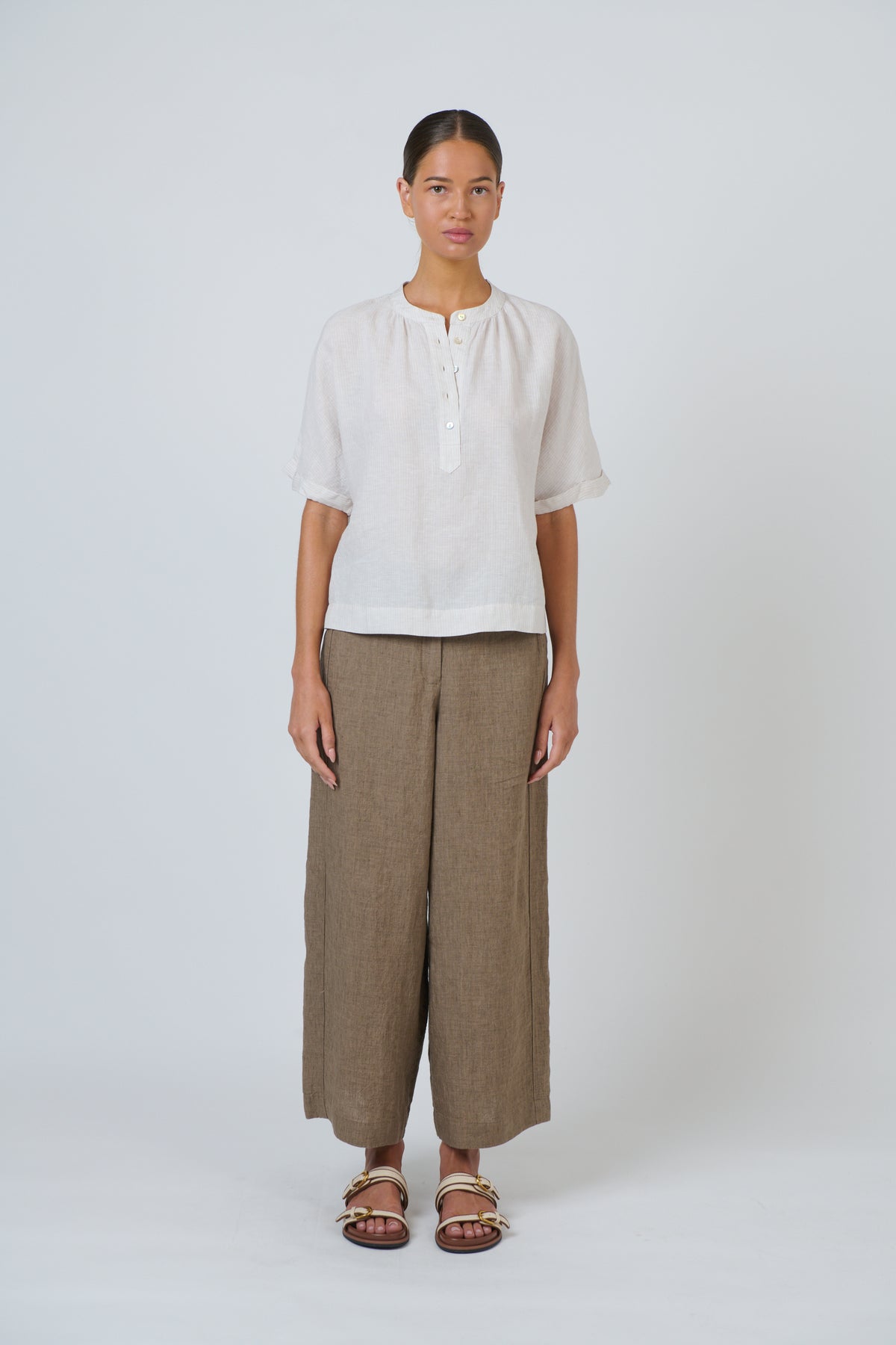 Naturals by O & J Wide Leg Linen Pant in Agate