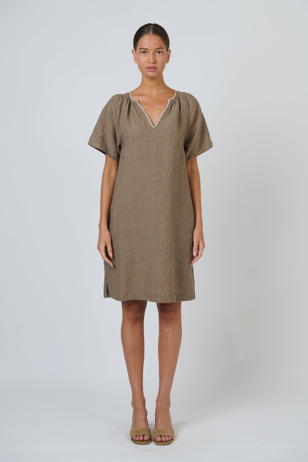 Naturals by O & J Agate Embroidered Linen Dress