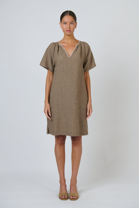 Naturals by O & J Agate Embroidered Linen Dress