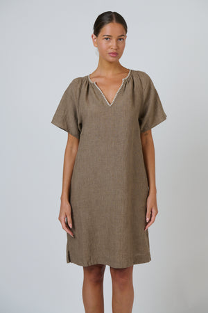 Naturals by O & J Agate Embroidered Linen Dress
