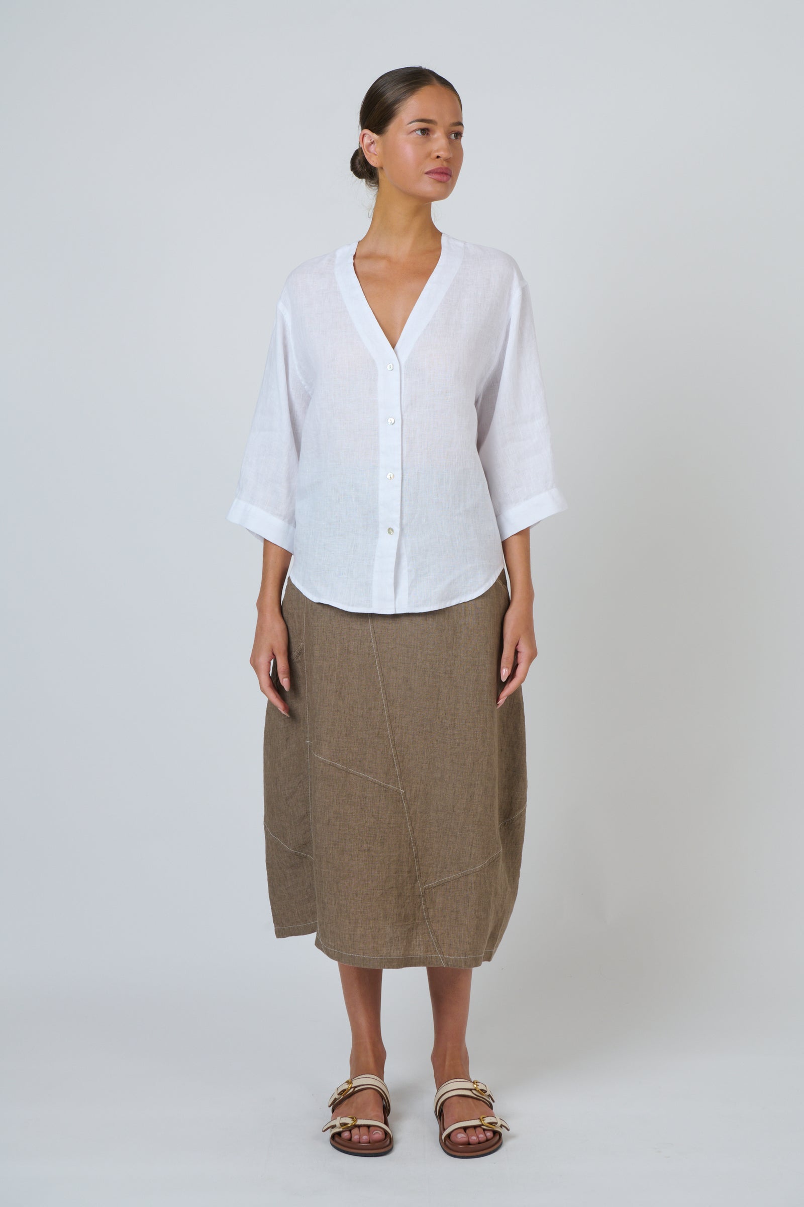 Naturals by O & J Linen Skirt in Agate