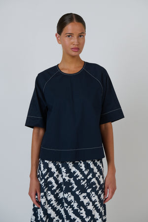 Naturals by O & J Relaxed Cotton Poplin Top in Ink
