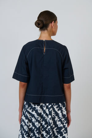 Naturals by O & J Relaxed Cotton Poplin Top in Ink