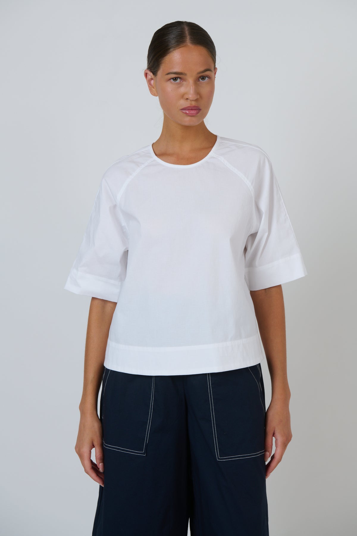 Naturals by O & J Relaxed Cotton White Poplin Top