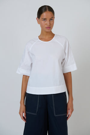 Naturals by O & J Relaxed Cotton White Poplin Top