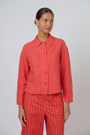 Naturals by O & J Cropped Linen Jacket in Sunset Strip