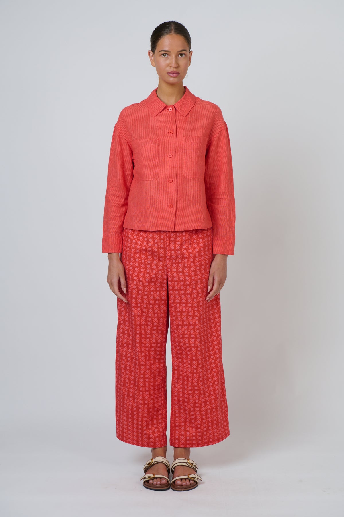 Naturals by O & J Cropped Linen Jacket in Sunset Strip