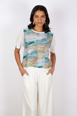 JJ Sisters Luna Linen Silk Top in Landscapes