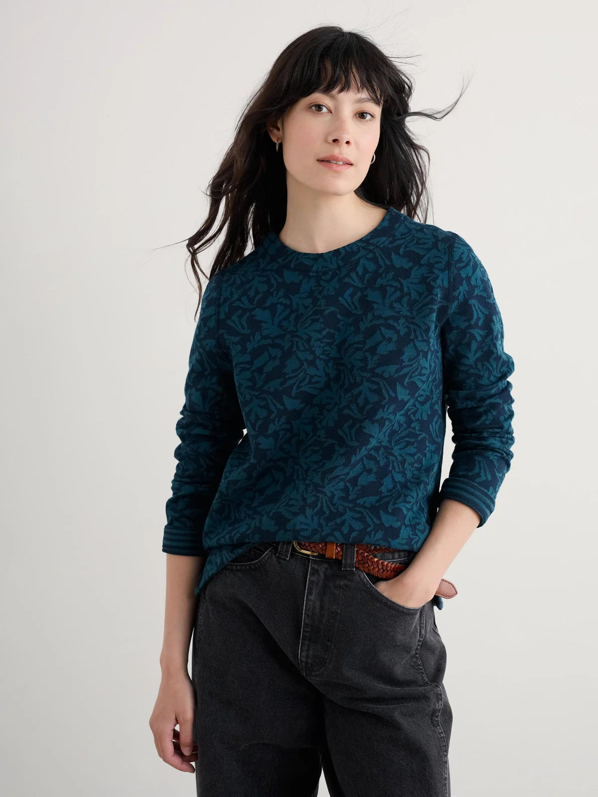 Seasalt Cornwall Gwennol Top in Drawn Seabed Dark Eden