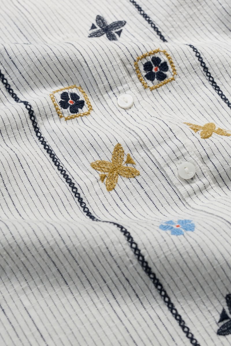Seasalt Cornwall Hope Cottage Embroidered Blouse in Simplicity Stripe Chalk Maritime